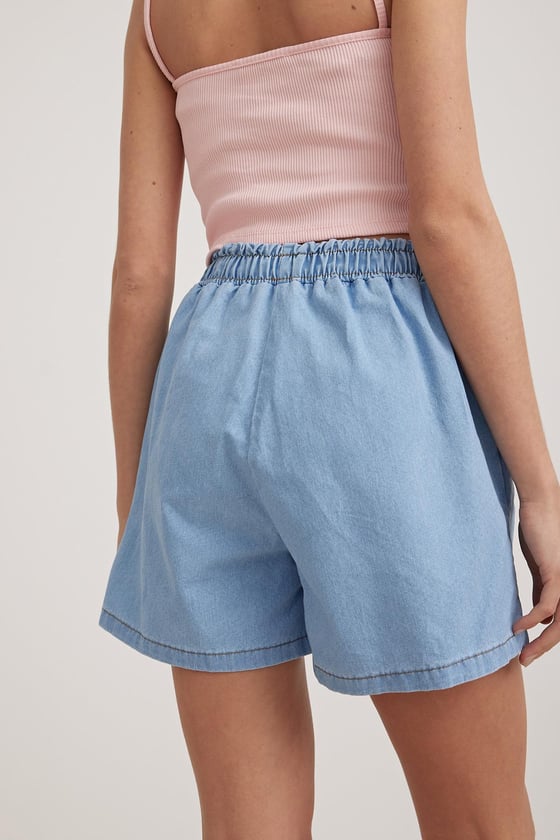 Salaş Cep Detaylı Kadın Kot Şort BLUE