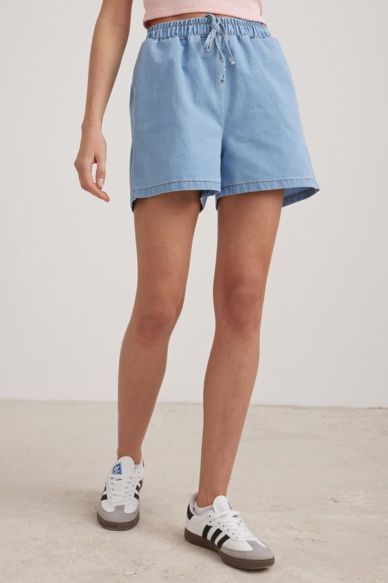 Salaş Cep Detaylı Kadın Kot Şort BLUE