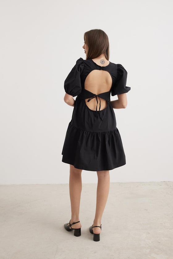 Sırt Bağlama Detaylı Kadın Elbise SİYAH