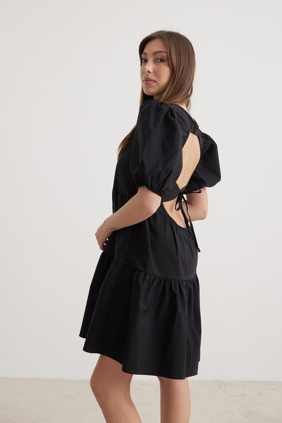 Sırt Bağlama Detaylı Kadın Elbise SİYAH