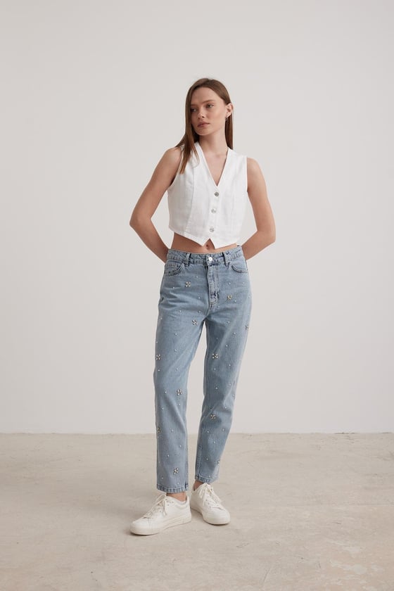 Taş Detaylı Kadın Jean BLUE