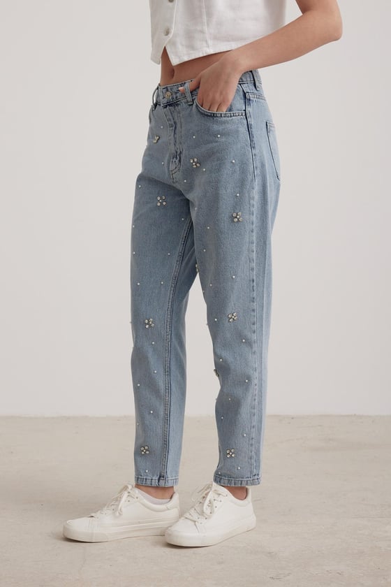 Taş Detaylı Kadın Jean BLUE