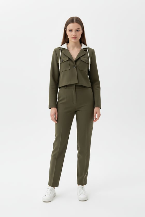 P28-3566-HAKİ-LLEVUREAlt GiyimTek Pileli Kumaş Pantolon HAKİ