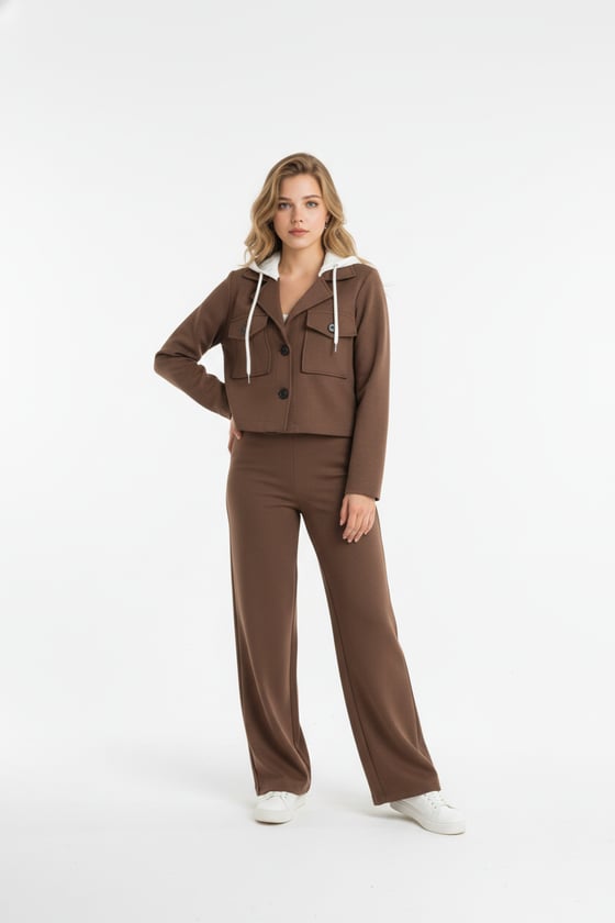 P28-3566-KAHVE-LLEVUREAlt GiyimTek Pileli Kumaş Pantolon KAHVE