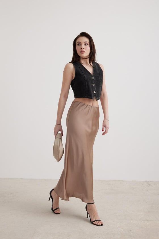 V Yaka Siyah Kadın Kot Yelek KAR YIKAMA