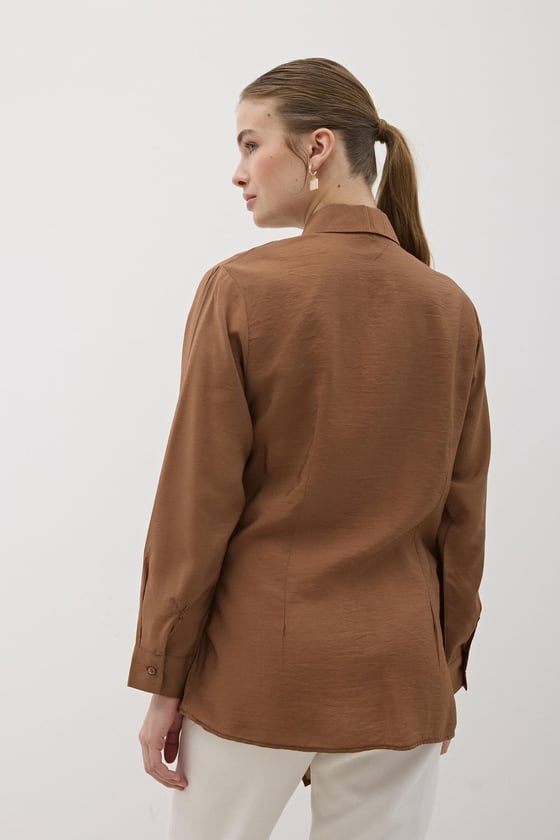 G28-4940-KAHVERENGİ-LLEVUREÜst GiyimYandan Bağlamalı Modal Gömlek KAHVERENGİ
