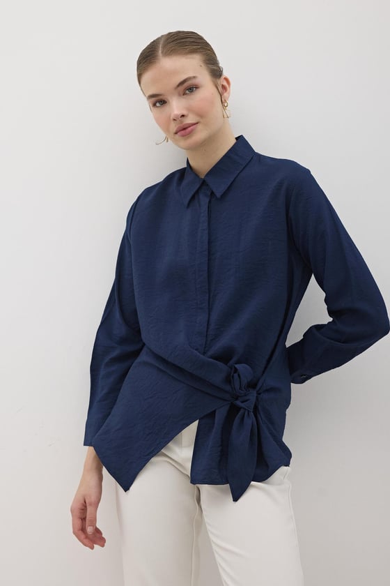 G28-4940-LACİVERT-LLEVUREÜst GiyimYandan Bağlamalı Modal Gömlek LACİVERT