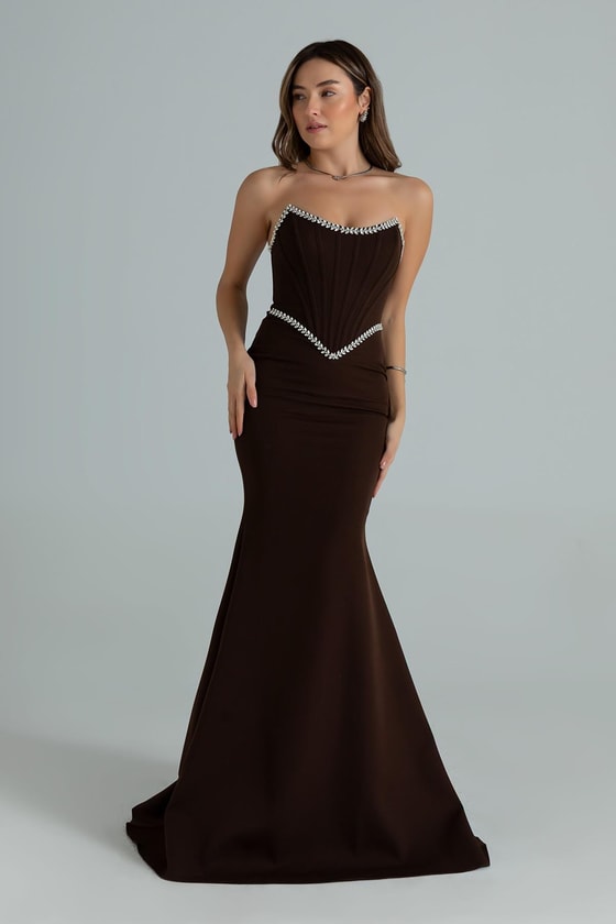 Balenli Su Yolu Abiye - KAHVERENGİ