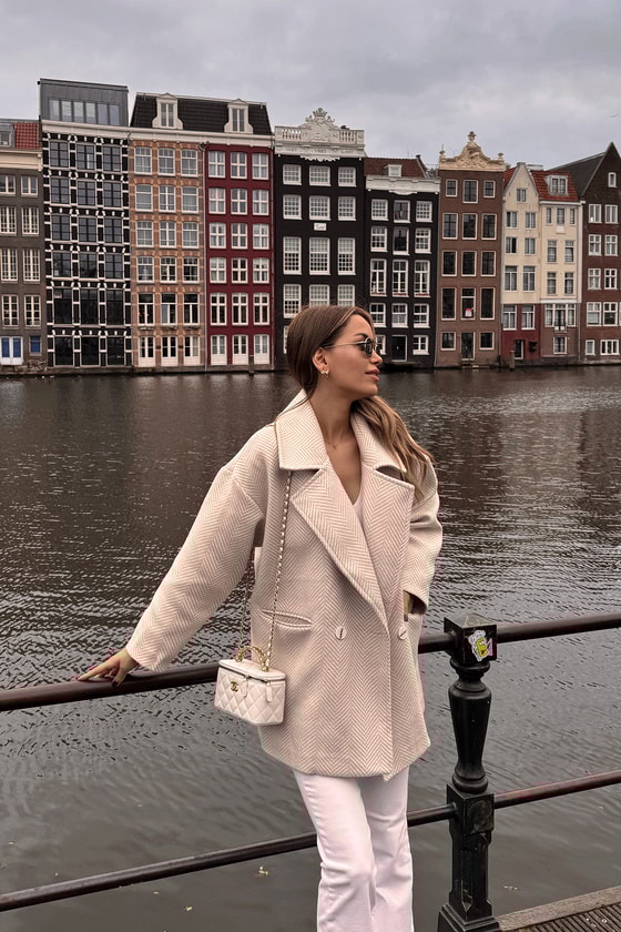 Balıksırtı Desenli Kaban - BEJ