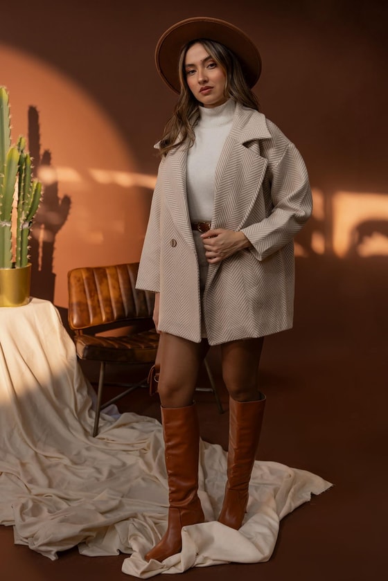 Balıksırtı Desenli Kaban - BEJ