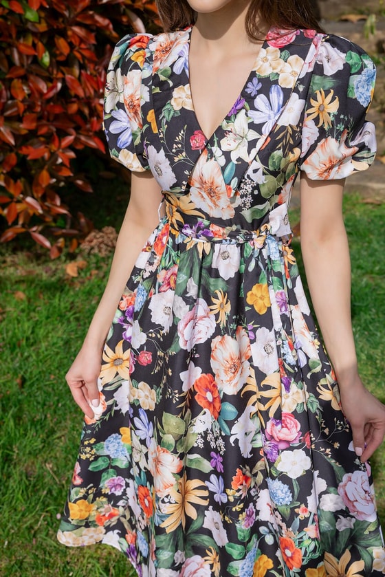 Balon Kol Desenli Elbise - SİYAH