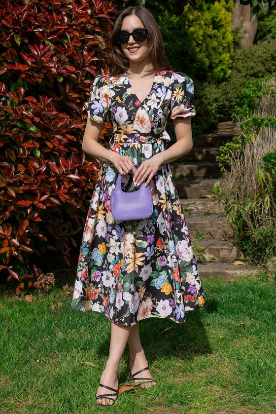 Balon Kol Desenli Elbise - SİYAH