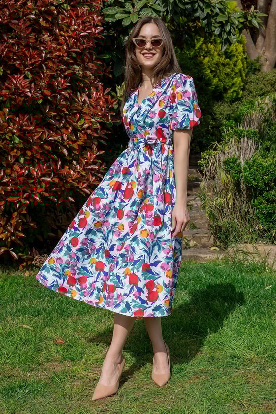 Balon Kol Kuşaklı Elbise - BEYAZ