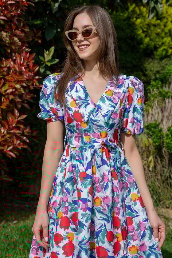 Balon Kol Kuşaklı Elbise - BEYAZ