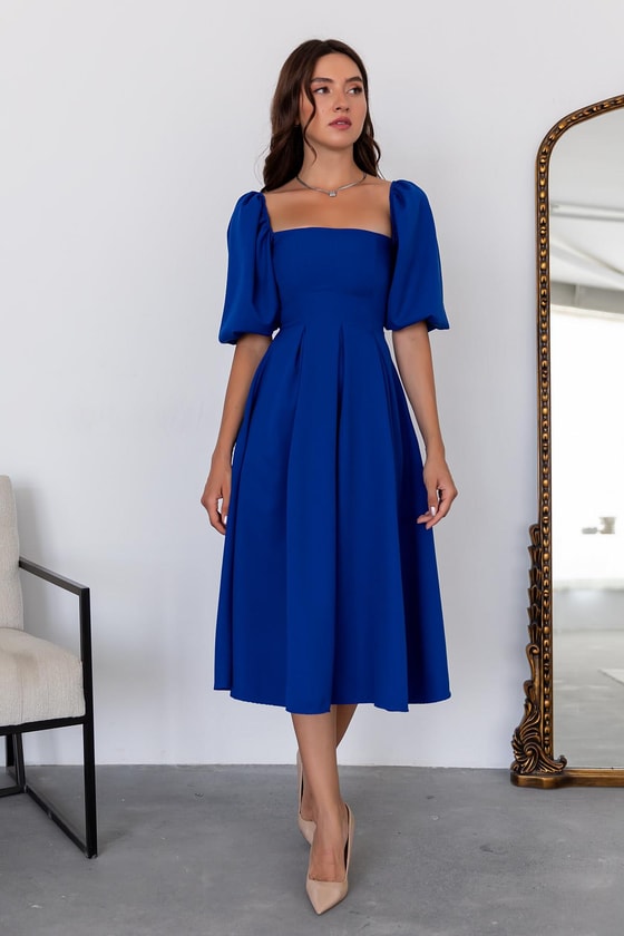 Balon Kol Midi Elbise - SAKS