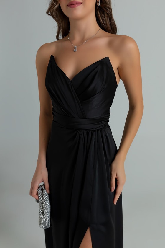 Bel Drapeli Saten Abiye - SİYAH