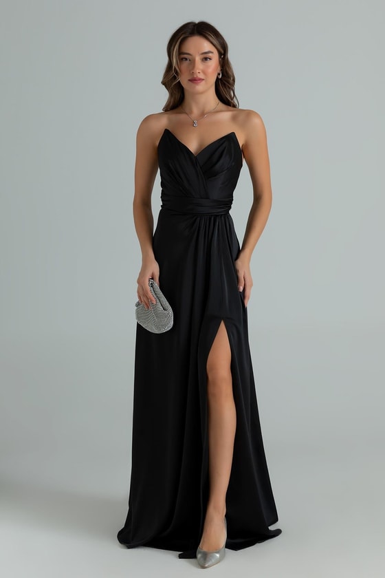 Bel Drapeli Saten Abiye - SİYAH