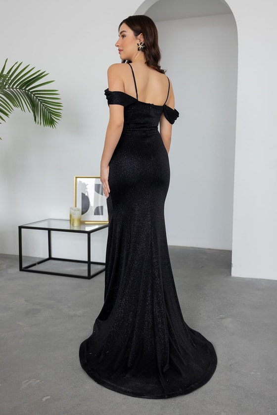 Bel Drapeli Simli Abiye - SİYAH