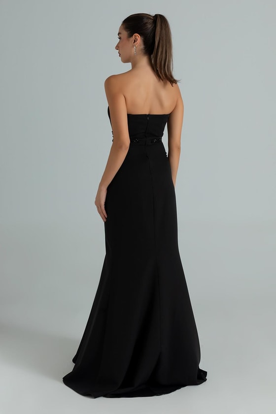 Bel Transparan İşlemeli Abiye - SİYAH