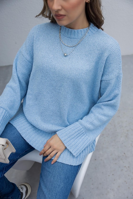 Bisiklet Yaka Düz Kazak - BEBE MAVİSİ