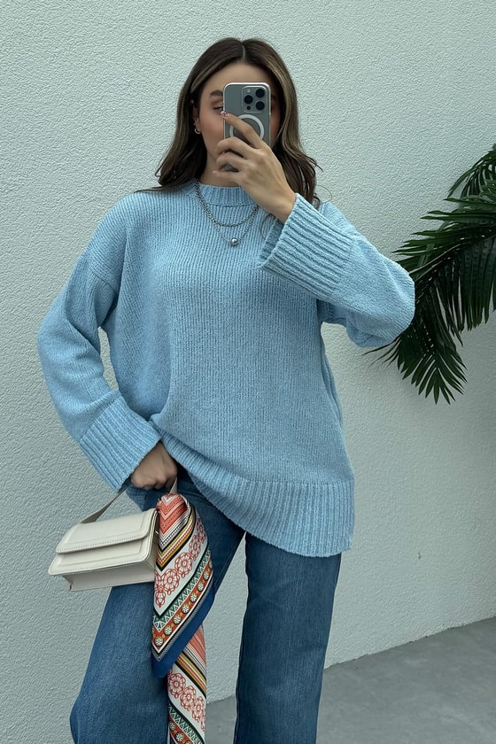 Bisiklet Yaka Düz Kazak - BEBE MAVİSİ