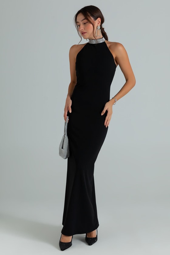 Boyun Taşlı Balık Abiye - SİYAH