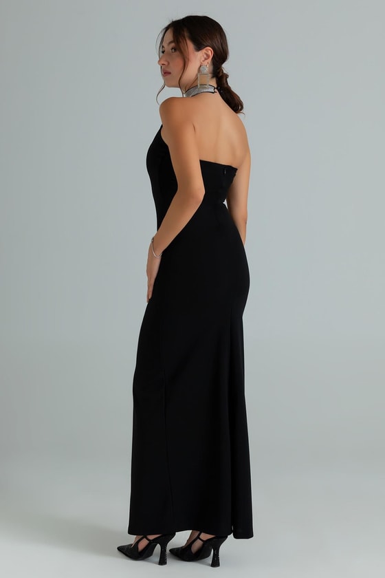 Boyun Taşlı Balık Abiye - SİYAH