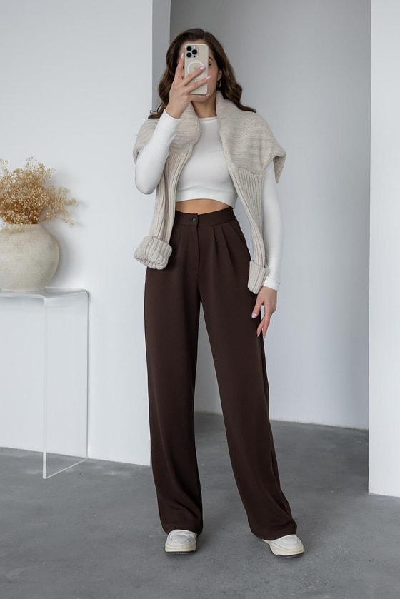 Cepli Palazzo Pantolon - KAHVERENGİ