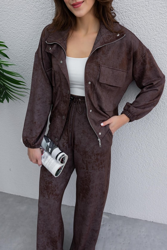 Desenli Premium Takım - KAHVERENGİ