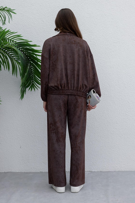 Desenli Premium Takım - KAHVERENGİ