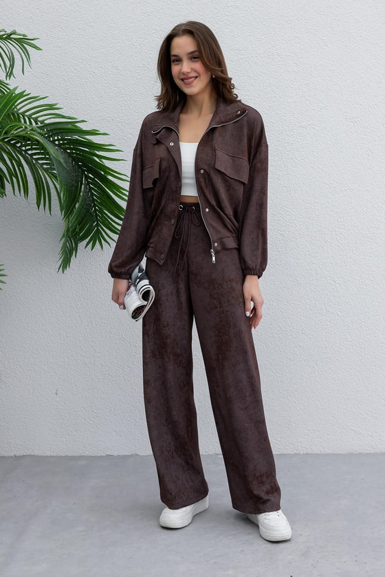 Desenli Premium Takım - KAHVERENGİ