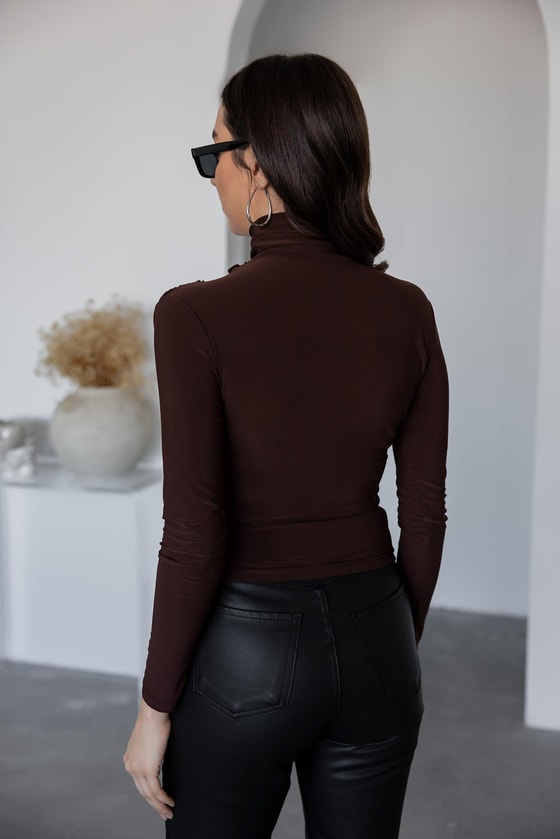 Drapeli Basic Bluz - KAHVERENGİ