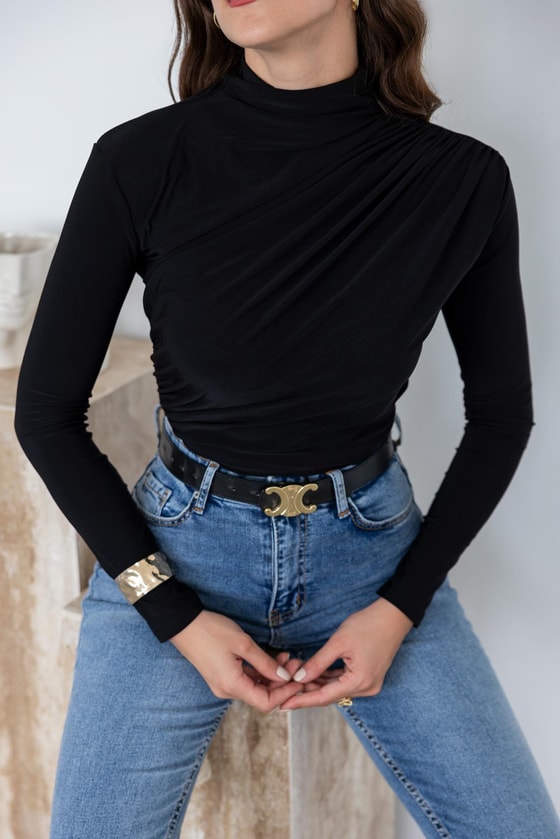 Drapeli Basic Bluz - SİYAH