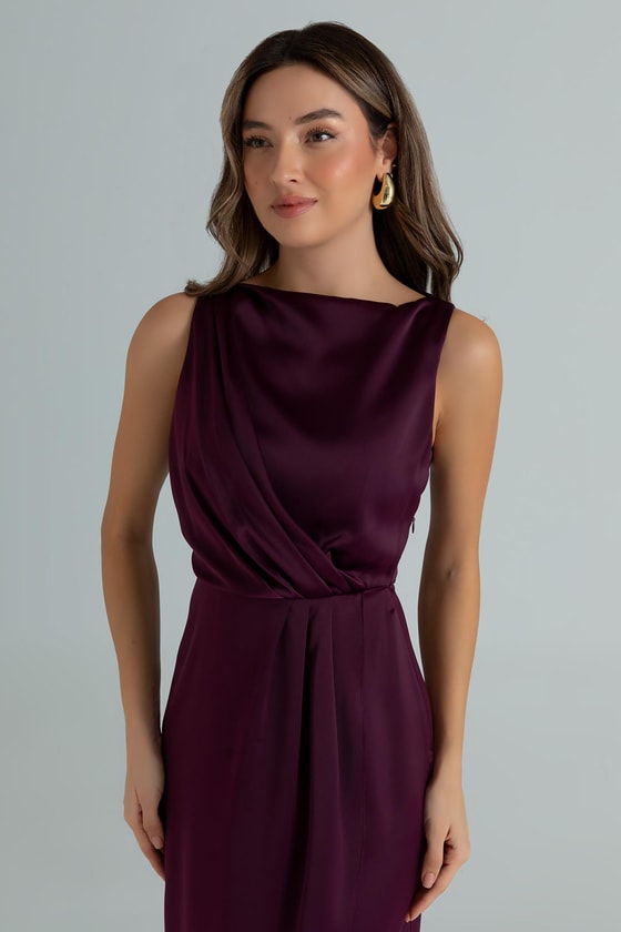 Drapeli Saten Anvelop Elbise - MOR