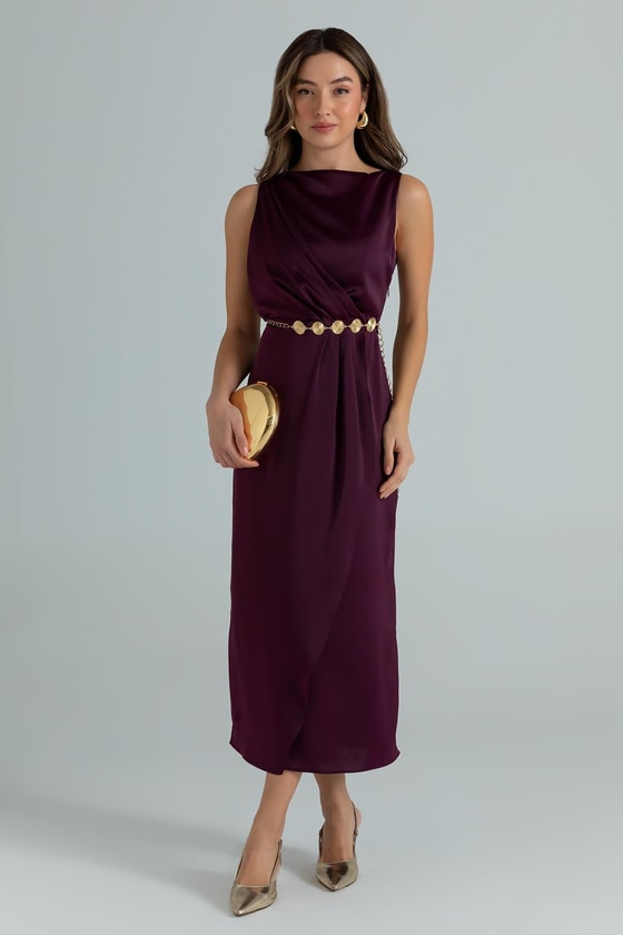 Drapeli Saten Anvelop Elbise - MOR