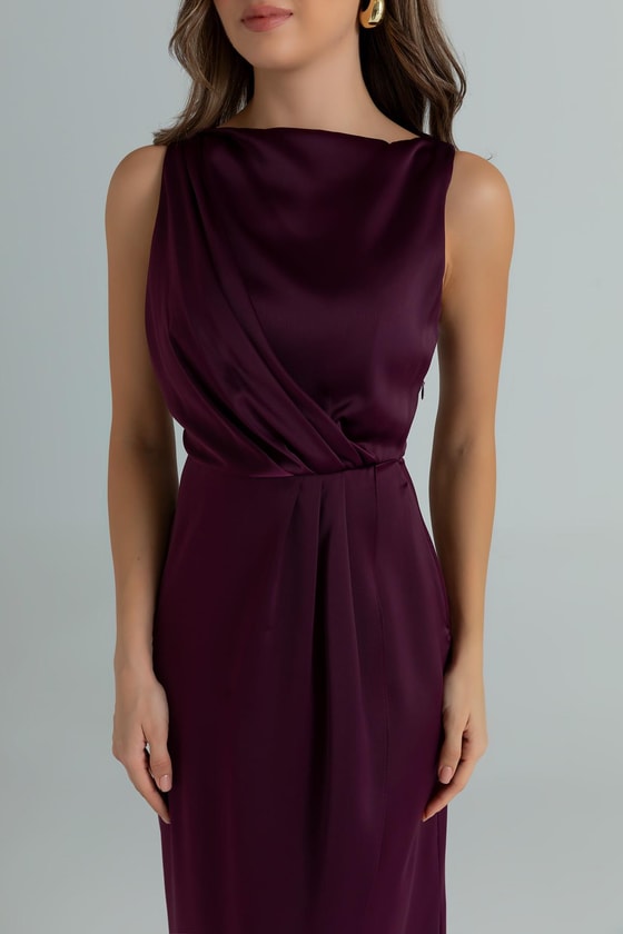 Drapeli Saten Anvelop Elbise - MOR