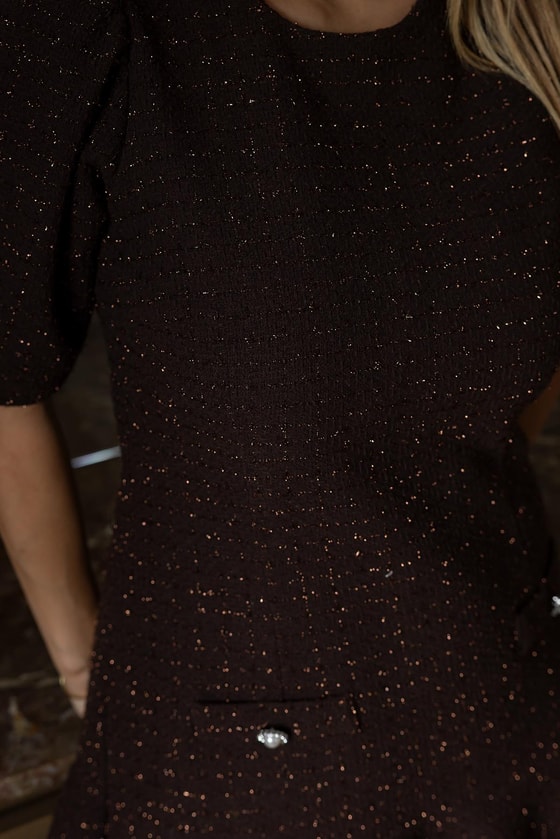 Düğme Detay Tüvit Elbise - KAHVERENGİ