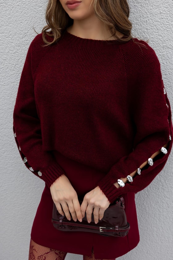 Düğme Detaylı Triko - BORDO