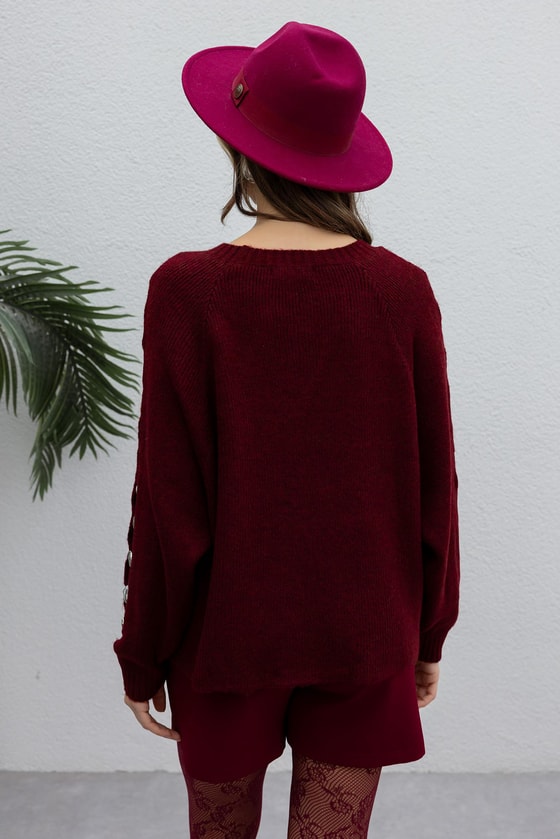 Düğme Detaylı Triko - BORDO