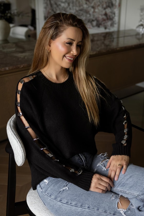 Düğme Detaylı Triko - SİYAH