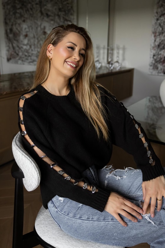 Düğme Detaylı Triko - SİYAH