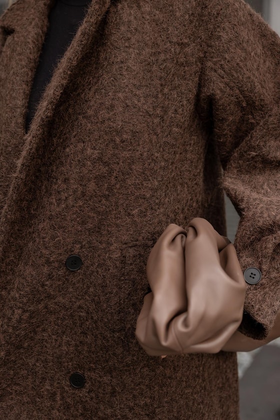 Düğmeli Buklet Kaban - KAHVERENGİ