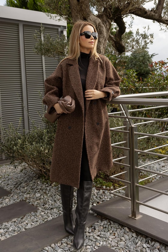 Düğmeli Buklet Kaban - KAHVERENGİ