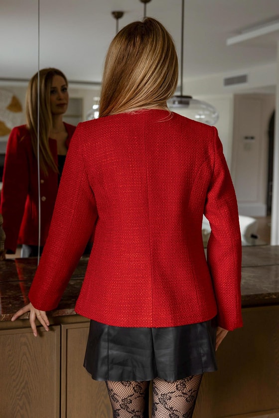 Düğmeli Tüvit Ceket - KIRMIZI