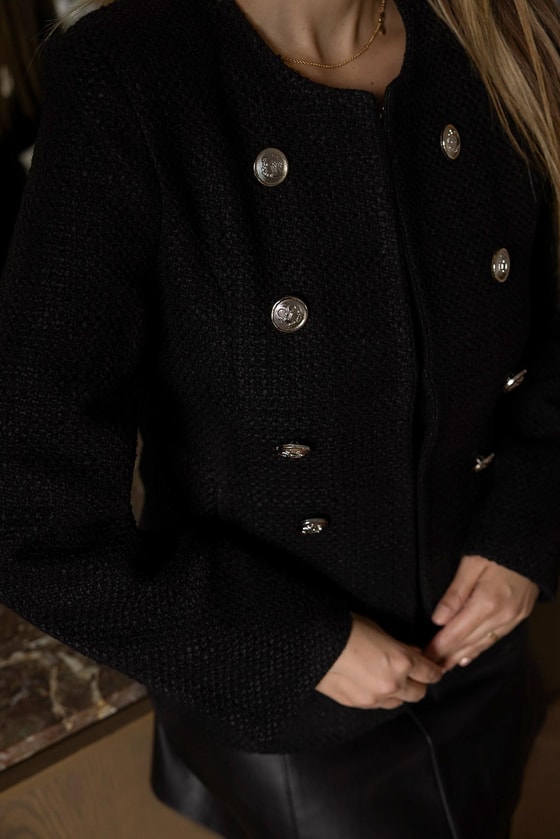 Düğmeli Tüvit Ceket - SİYAH
