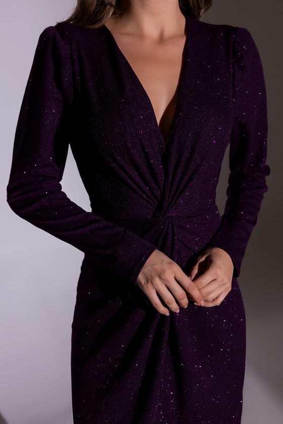 Düğüm Detay Simli Elbise - MOR