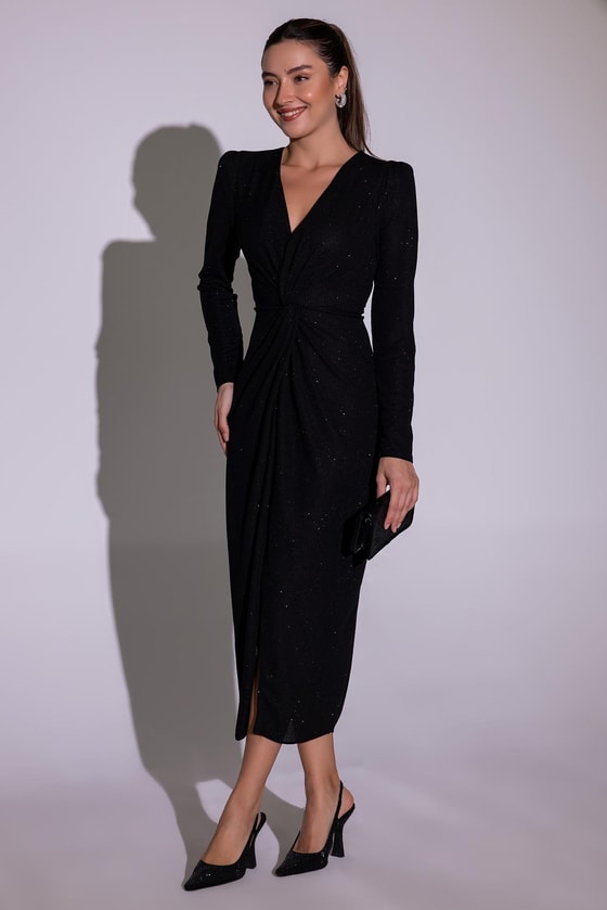 Düğüm Detay Simli Elbise - SİYAH