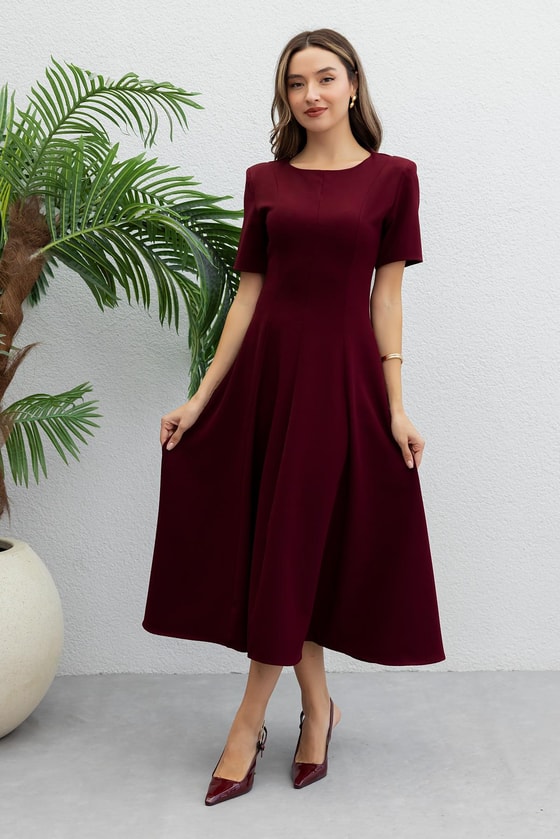 Fularlı Çan Elbise - BORDO