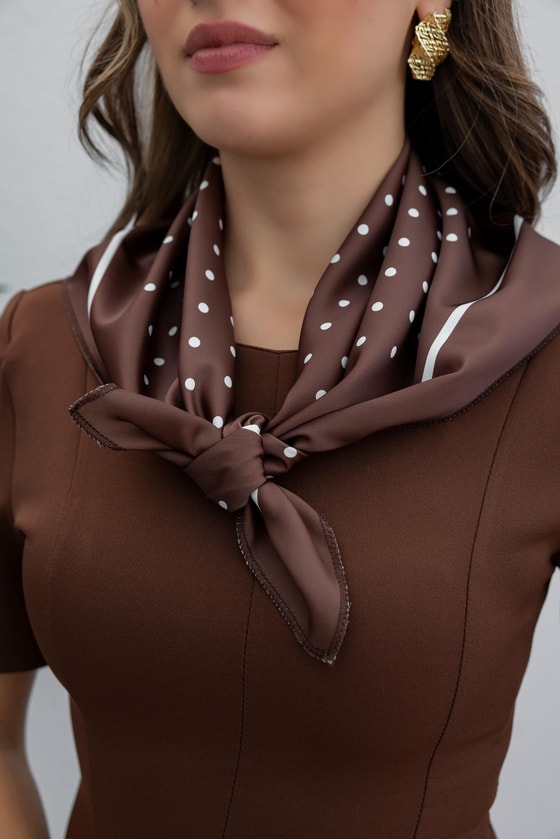 Fularlı Çan Elbise - KAHVERENGİ