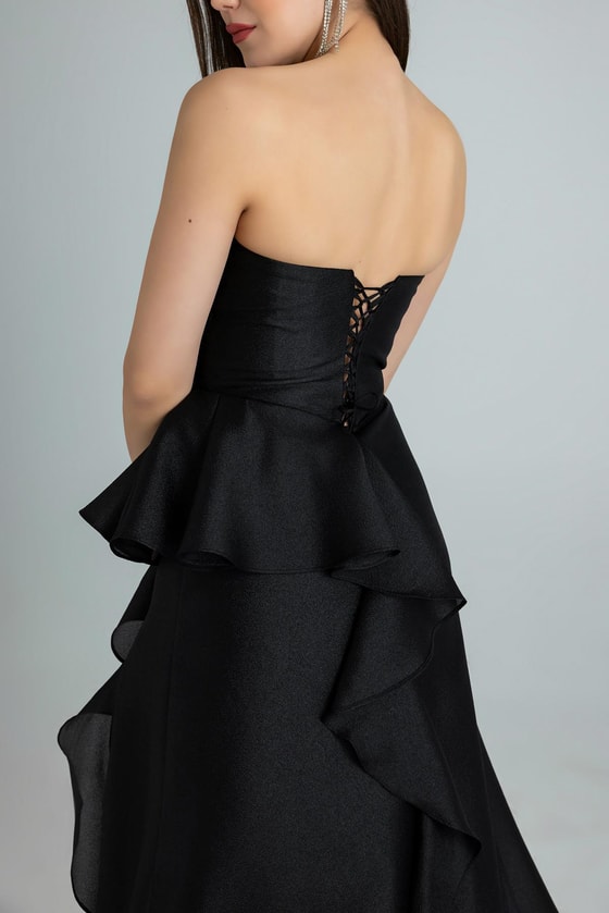 Göğüs Drapeli Uzun Abiye - SİYAH